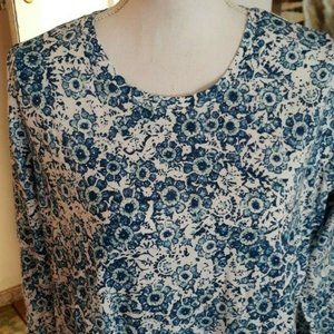 WOMAN WITHIN Blue Floral Women Shirt Blouse 14/16 Long Sleeve Ladies Top Medium